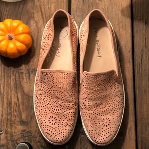 Via Spiga pink suede slip on tennis shoes.